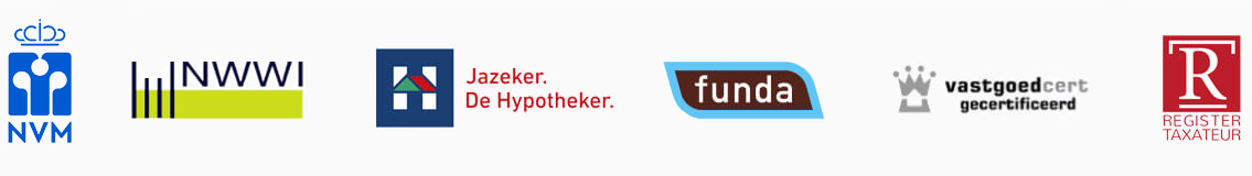Van 't Riet De-Makelaar partners en keurmerken. De Hypotheker, NVM, NWWI, Funda, NRVT, VastgoedCert